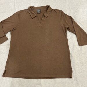 Matty M Women's Collared 3/4 Sleeve Top Light Brown Size XL